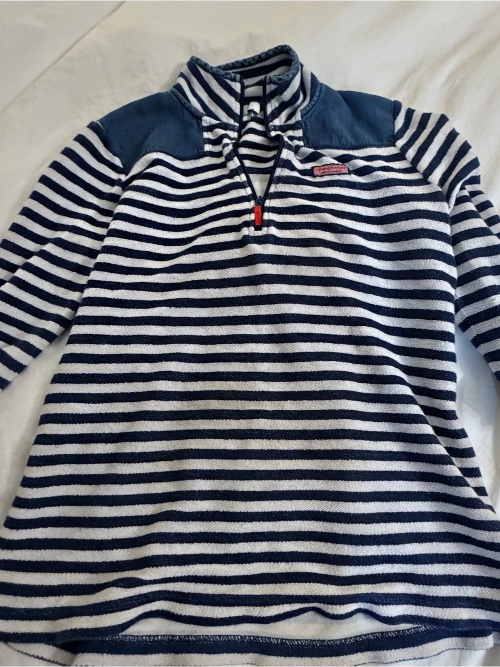 Vineyard Vines Navy and White Striped Quarter-Zip Pullover